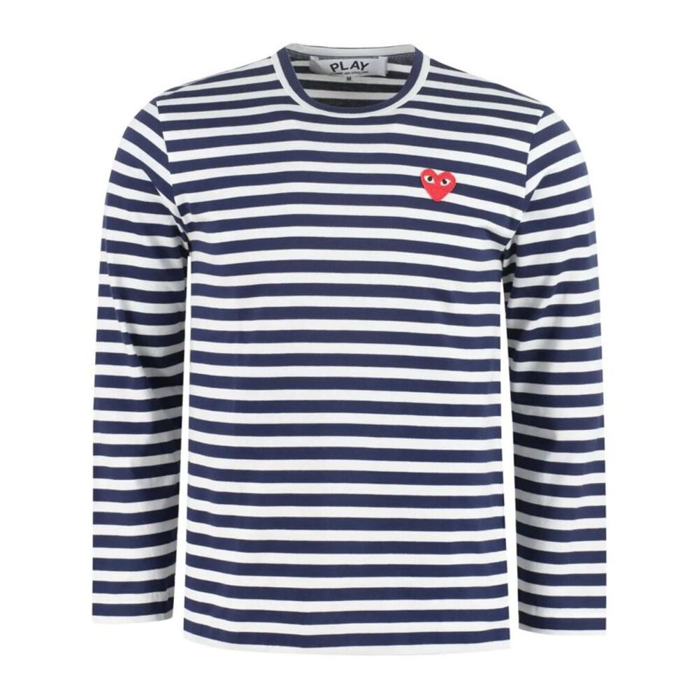 Comme Des Garçons Play Men Heart Long Sleeved Striped T-Shirt